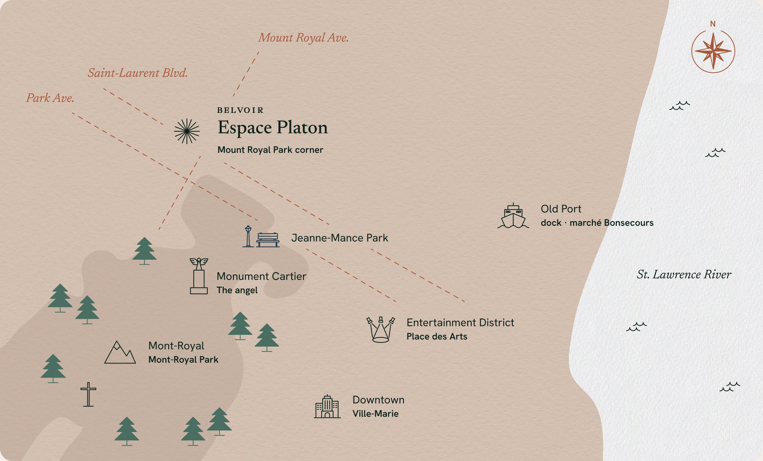 Illustrated map of Espace Platon in the Plateau-Mont-Royal, Montréal
