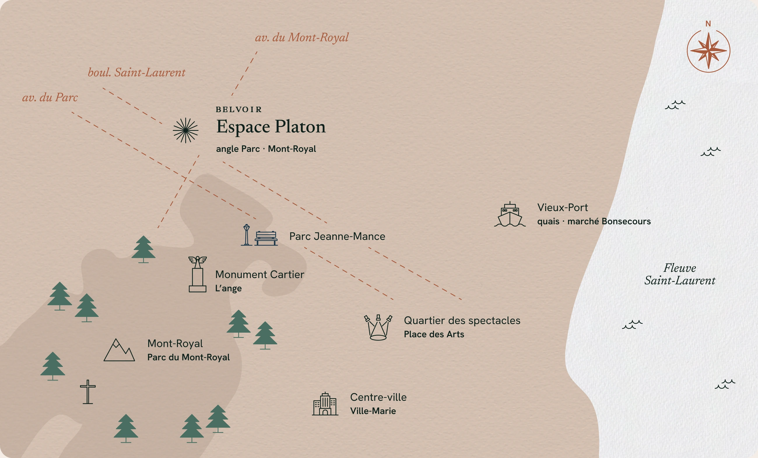 Carte illustrée de l'Espace Platon, sur le Plateau-Mont-Royal à Montréal